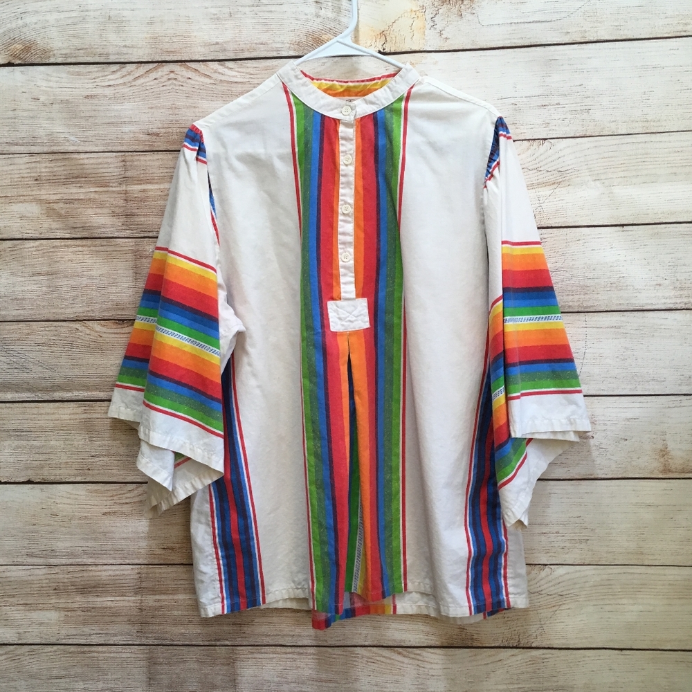VINTAGE JUDY BOND BOHO TOP IN RAINBOW STRIPES